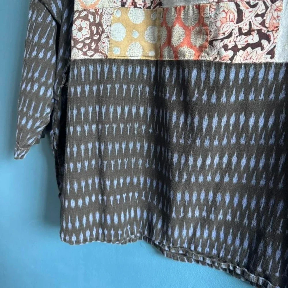 Marketplace Patchwork Blouse Women's Plus Size 3W Blue‎ Cotton Hippie Boho